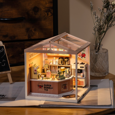 ROBOTIME Super Creator Double Joy Bubble Tea DIY Miniature House Kit - Super Creator
