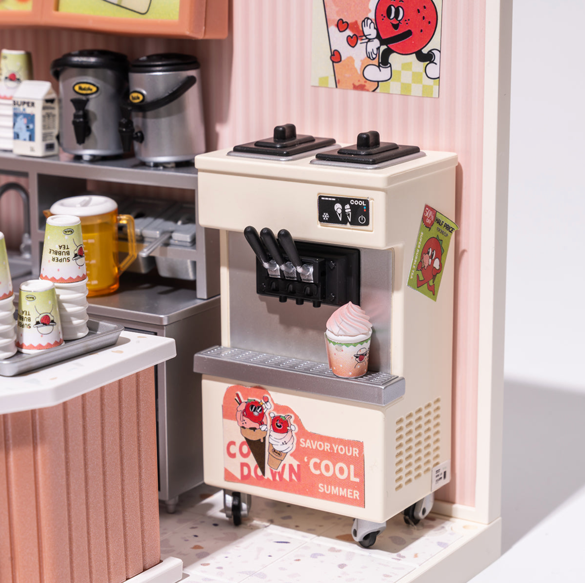 ROBOTIME Super Creator Double Joy Bubble Tea DIY Miniature House Kit - Super Creator