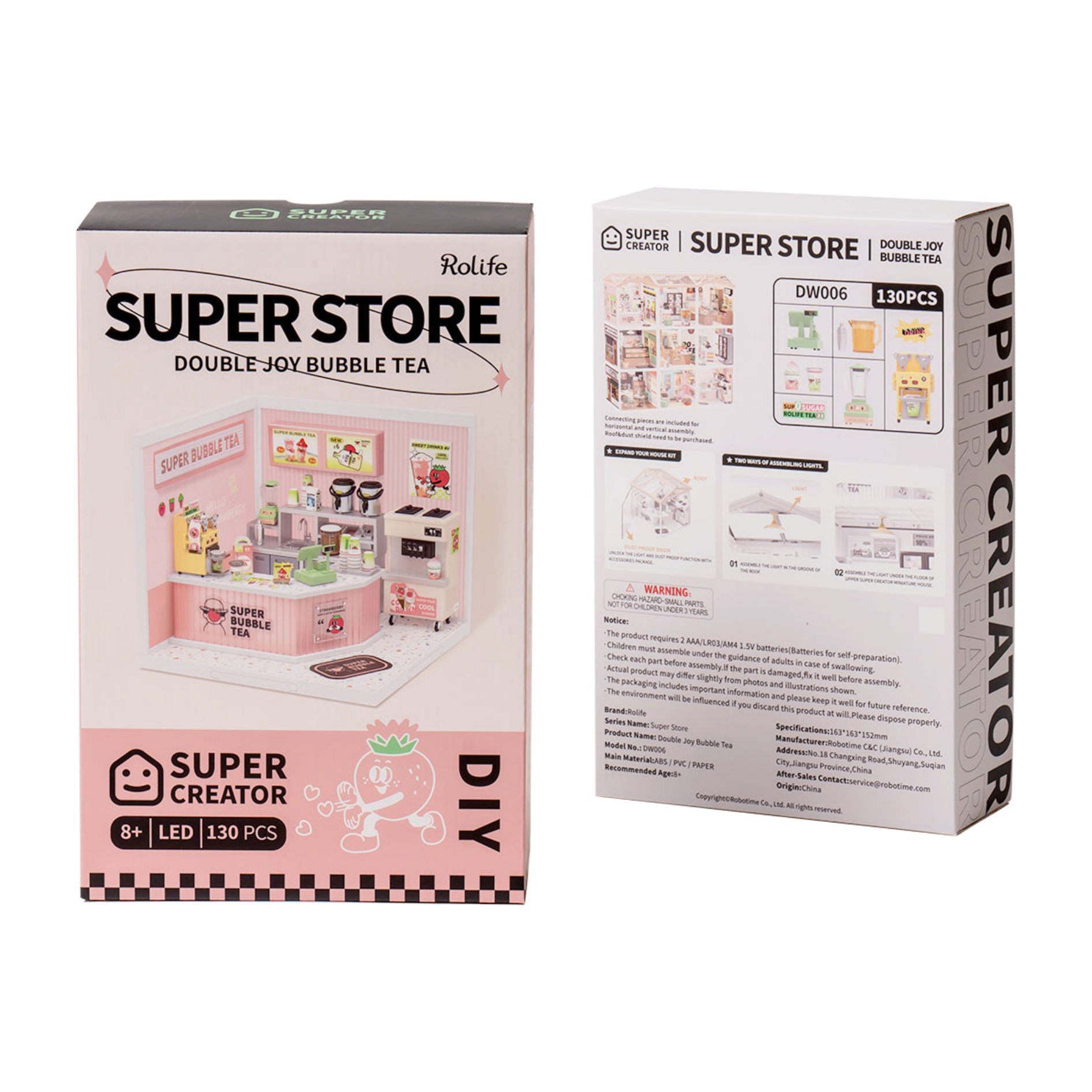 ROBOTIME Super Creator Double Joy Bubble Tea DIY Miniature House Kit - Super Creator