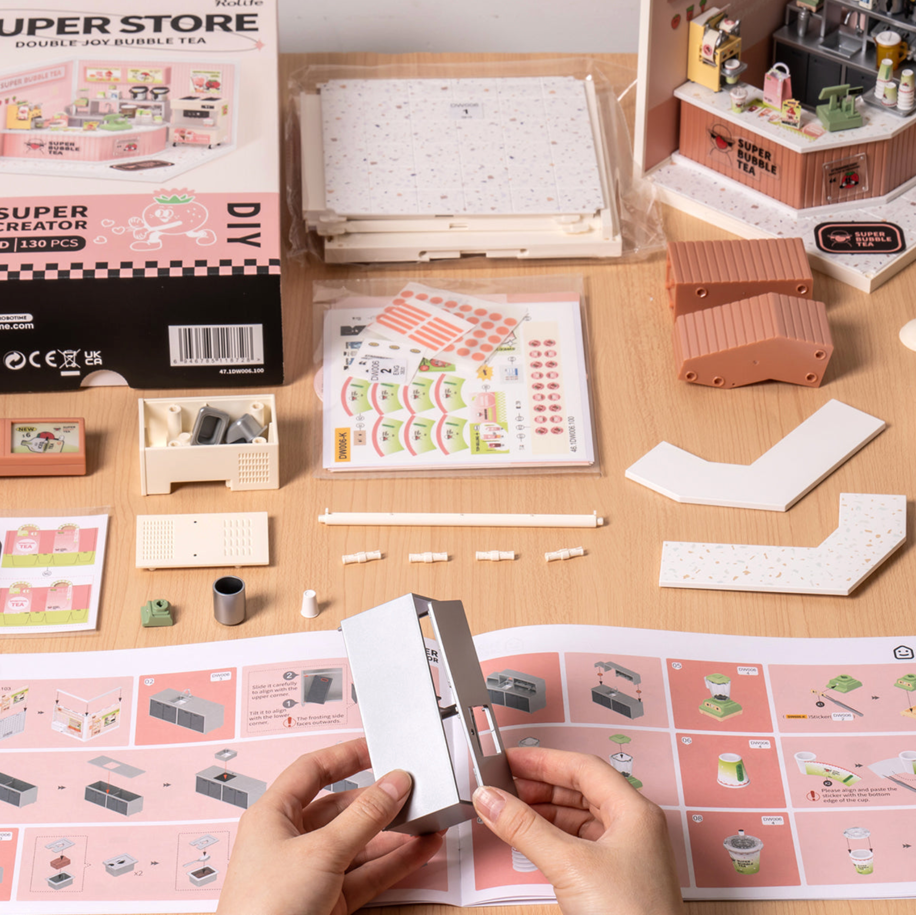 ROBOTIME Super Creator Double Joy Bubble Tea DIY Miniature House Kit - Super Creator