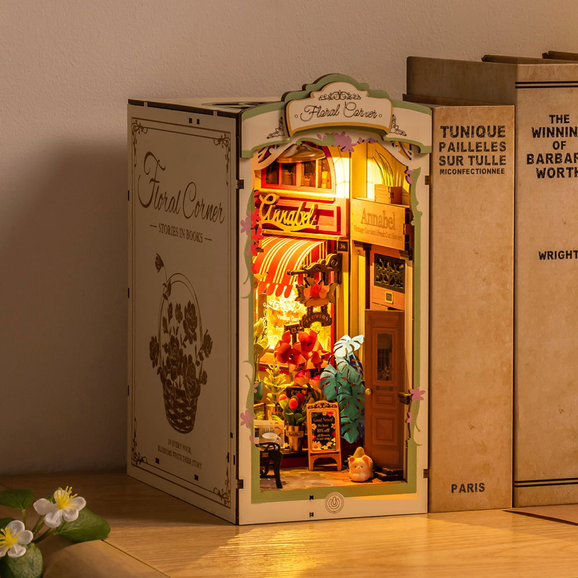 ROBOTIME Floral Corner DIY Book Nook Shelf Insert Kit