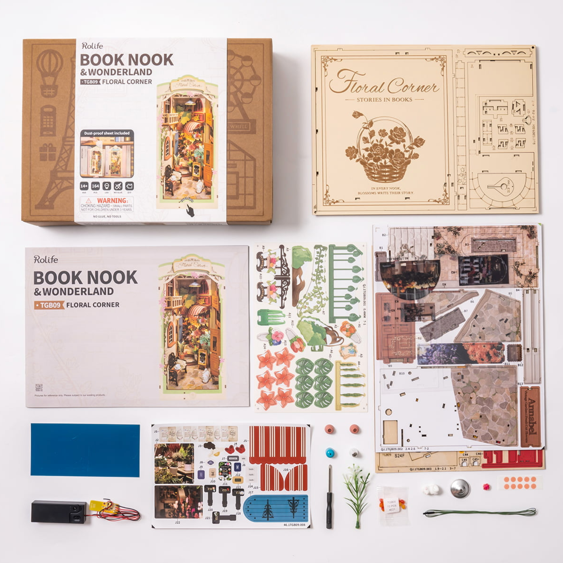 ROBOTIME Floral Corner DIY Book Nook Shelf Insert Kit