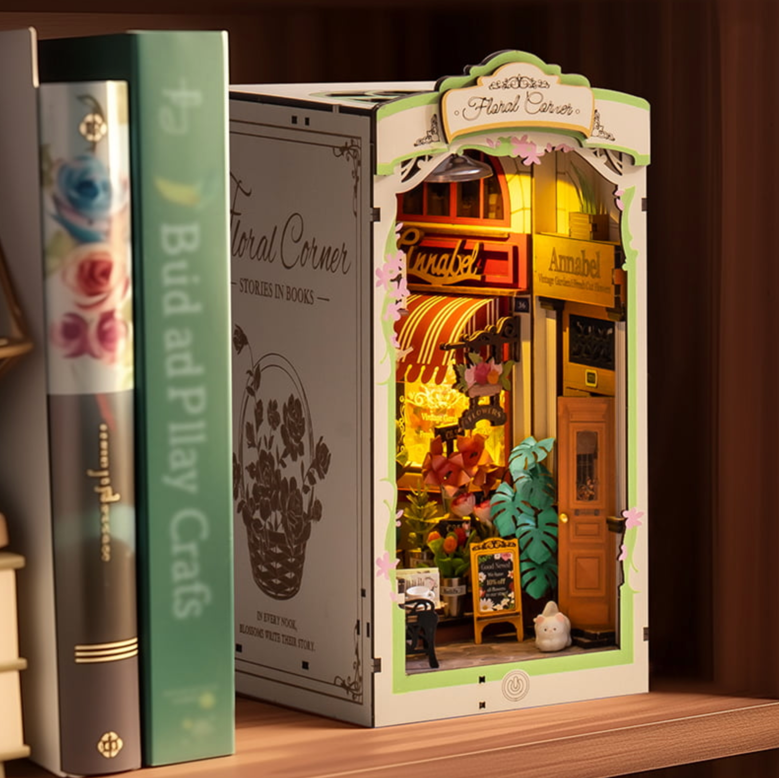 ROBOTIME Floral Corner DIY Book Nook Shelf Insert Kit