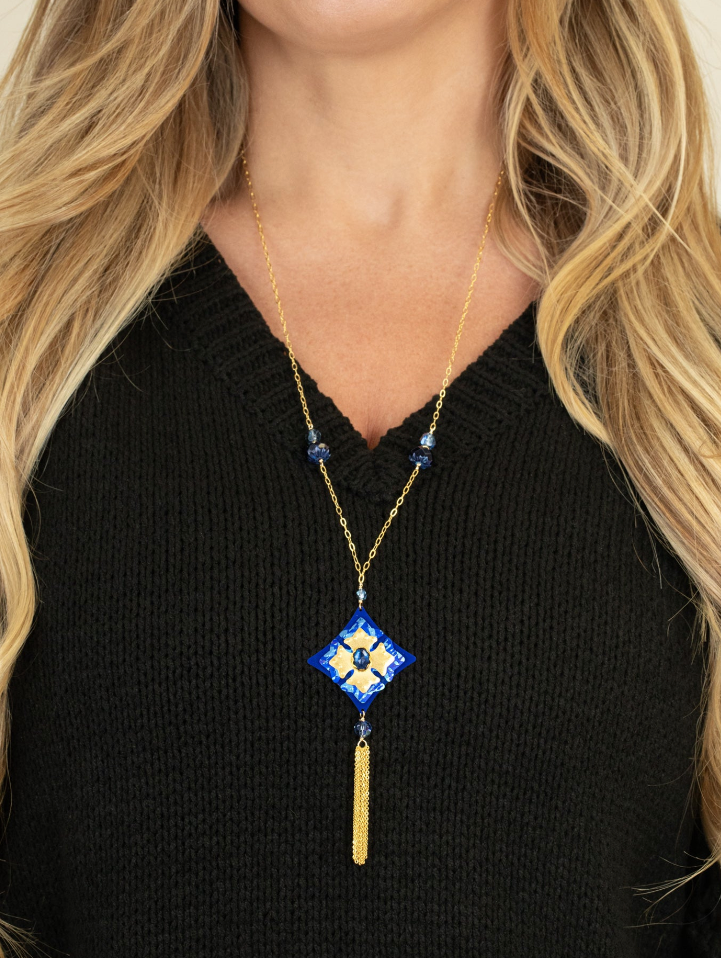 Holly Yashi Elizabeth Medallion Necklace - Dark Indigo