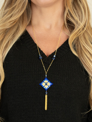 Holly Yashi Elizabeth Medallion Necklace - Dark Indigo
