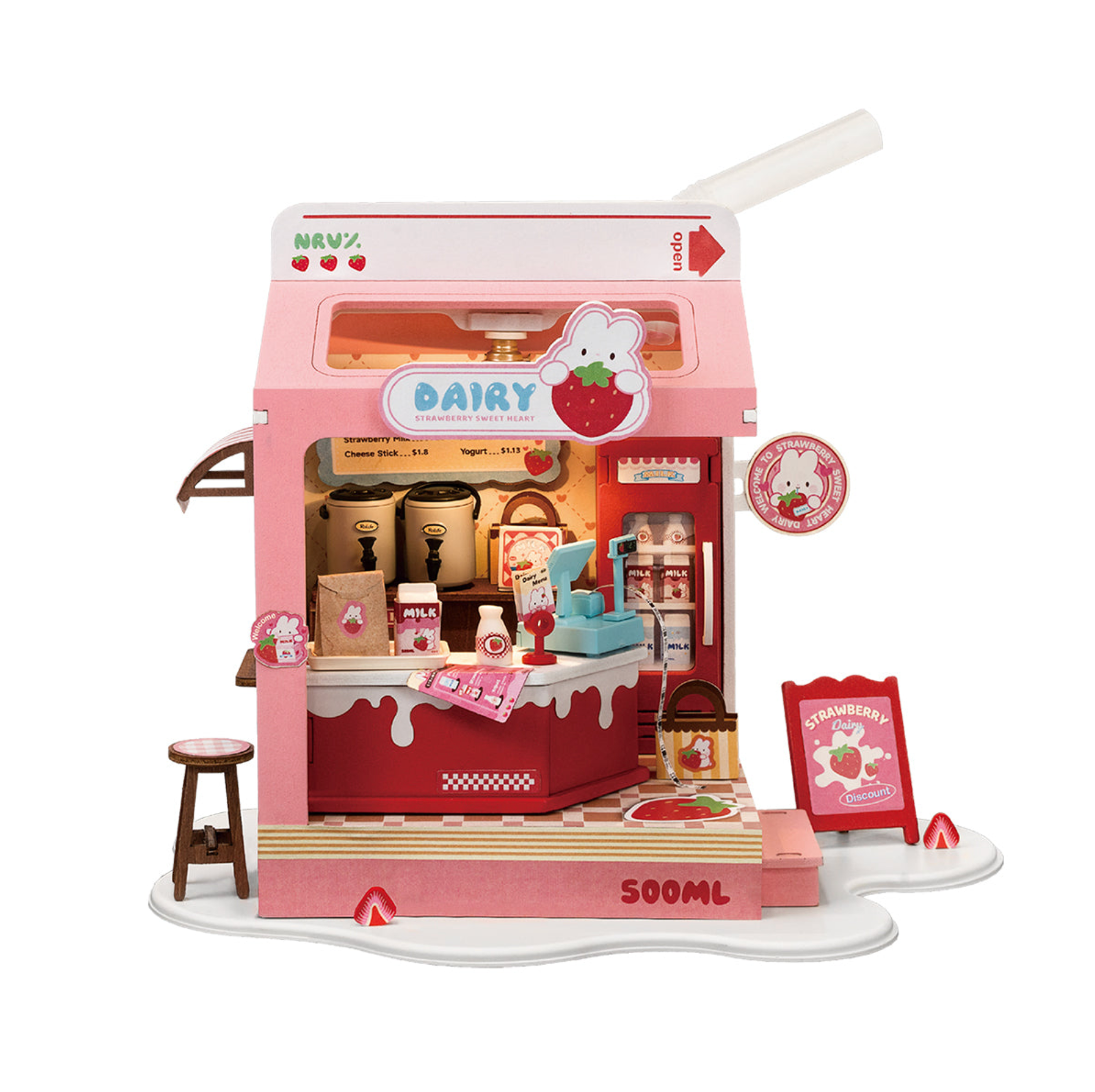 ROBOTIME Strawberry Milk Box DIY Miniature House Kit