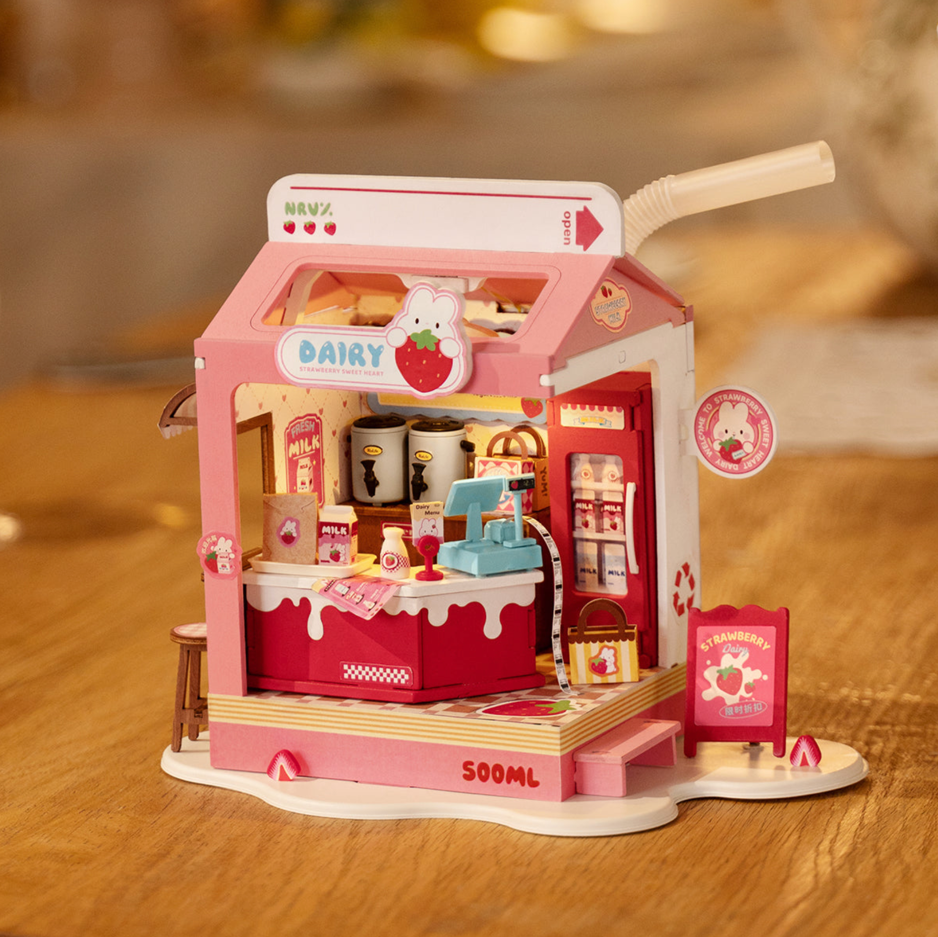 ROBOTIME Strawberry Milk Box DIY Miniature House Kit