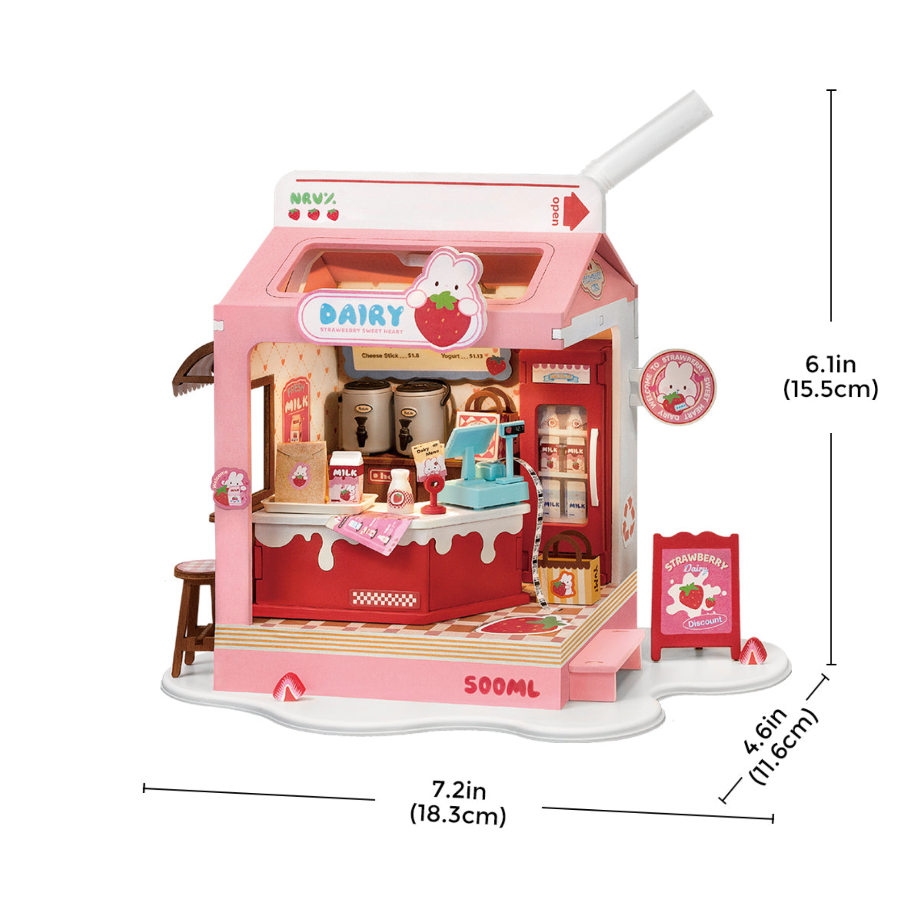 ROBOTIME Strawberry Milk Box DIY Miniature House Kit