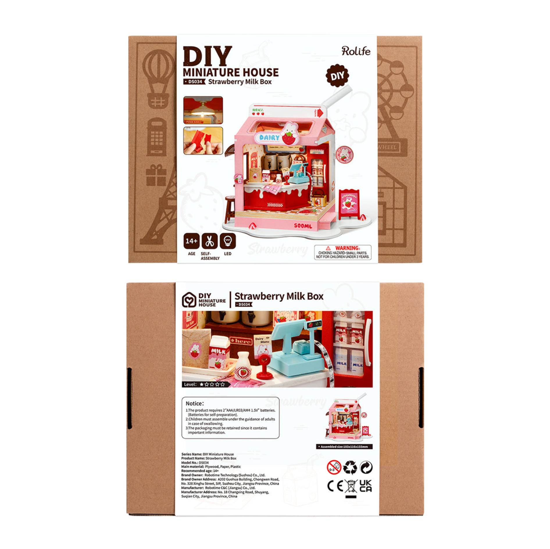 ROBOTIME Strawberry Milk Box DIY Miniature House Kit