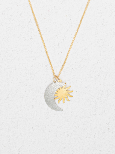 Sun and Moon Pendant Necklace - Gold and Silver