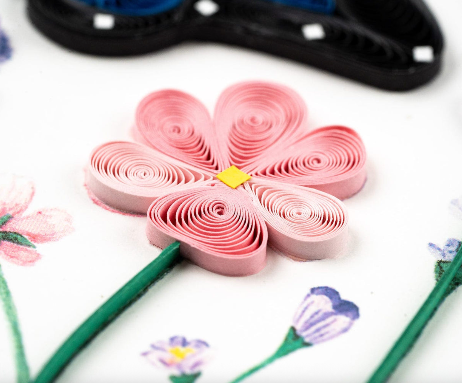 Flowers & Blue Butterflies Birthday Quilling Card