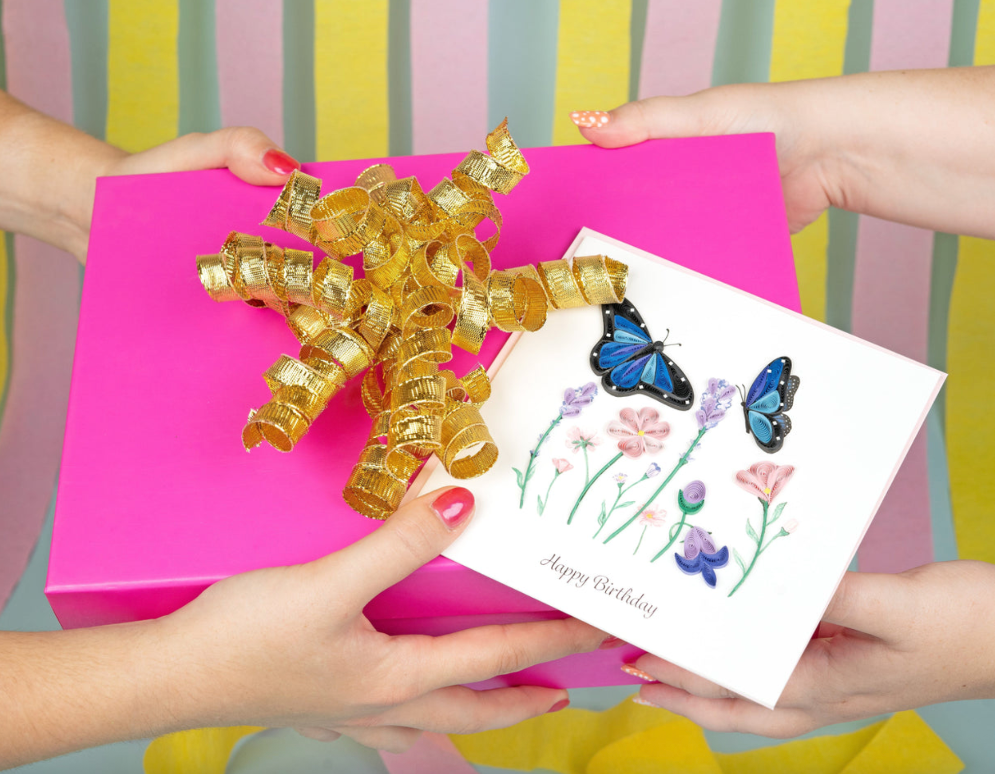 Flowers & Blue Butterflies Birthday Quilling Card