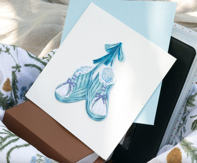 Knit Blue Baby Booties Blank Quilling Card