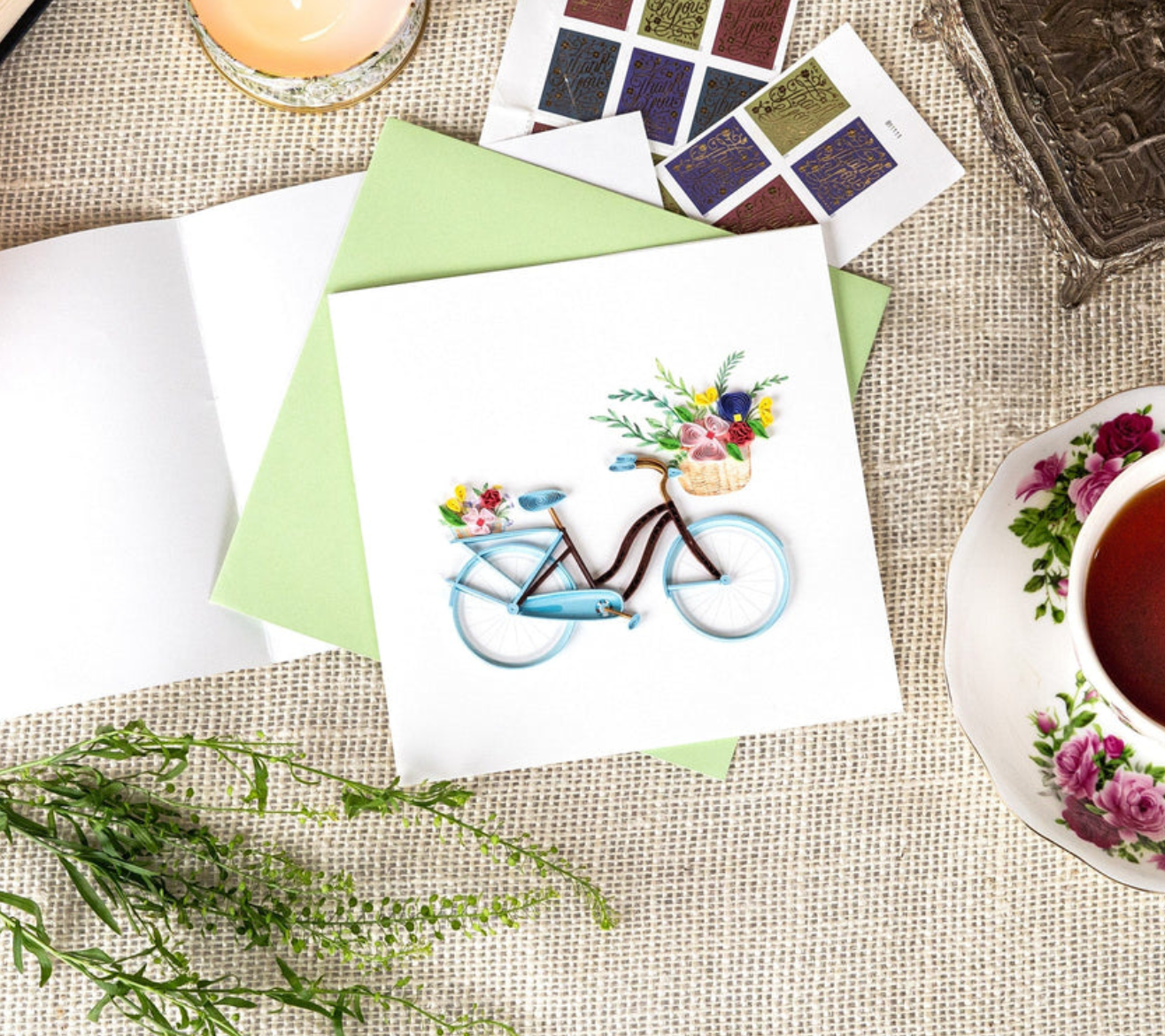 Bicycle & Flower Basket Blank Quilling Card