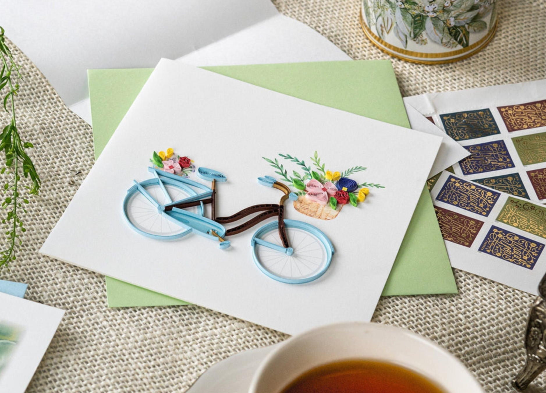 Bicycle & Flower Basket Blank Quilling Card