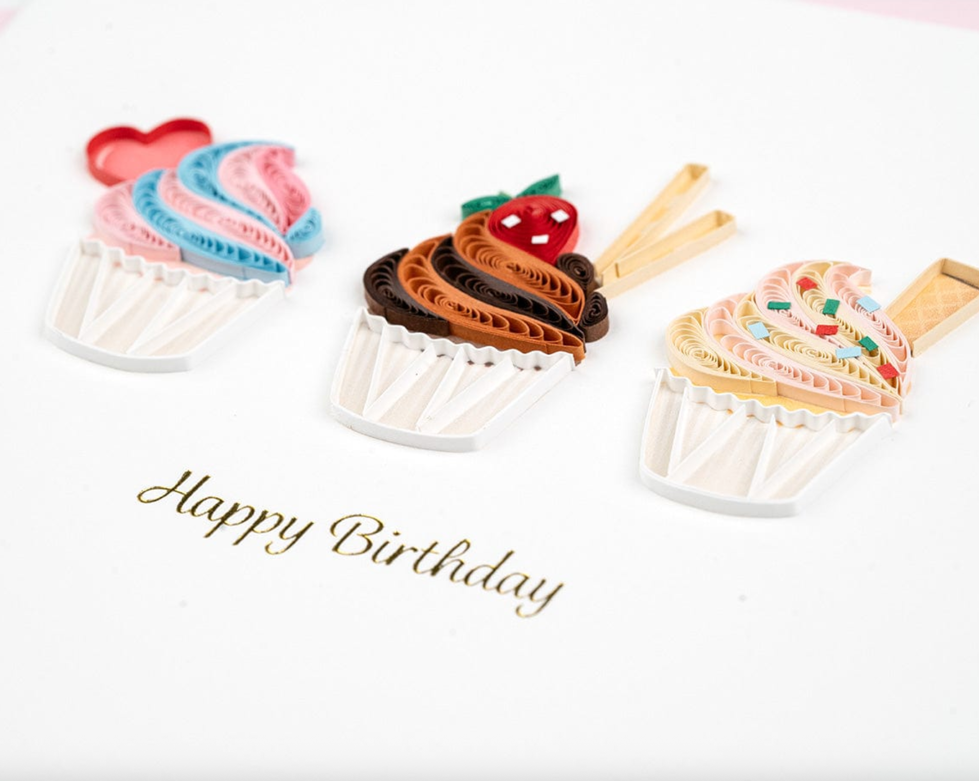 Birthday Cupcake Trio Blank Quilling Card