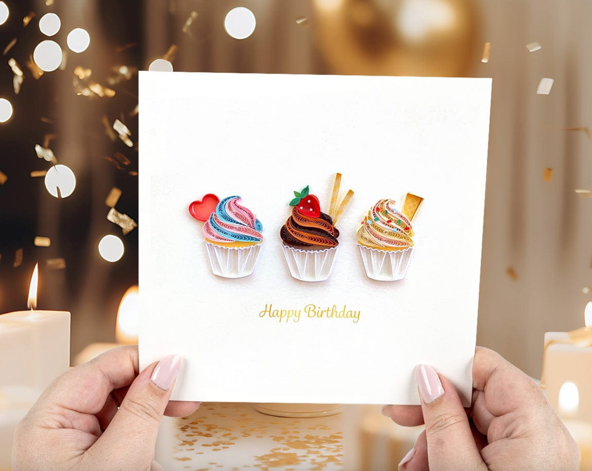 Birthday Cupcake Trio Blank Quilling Card