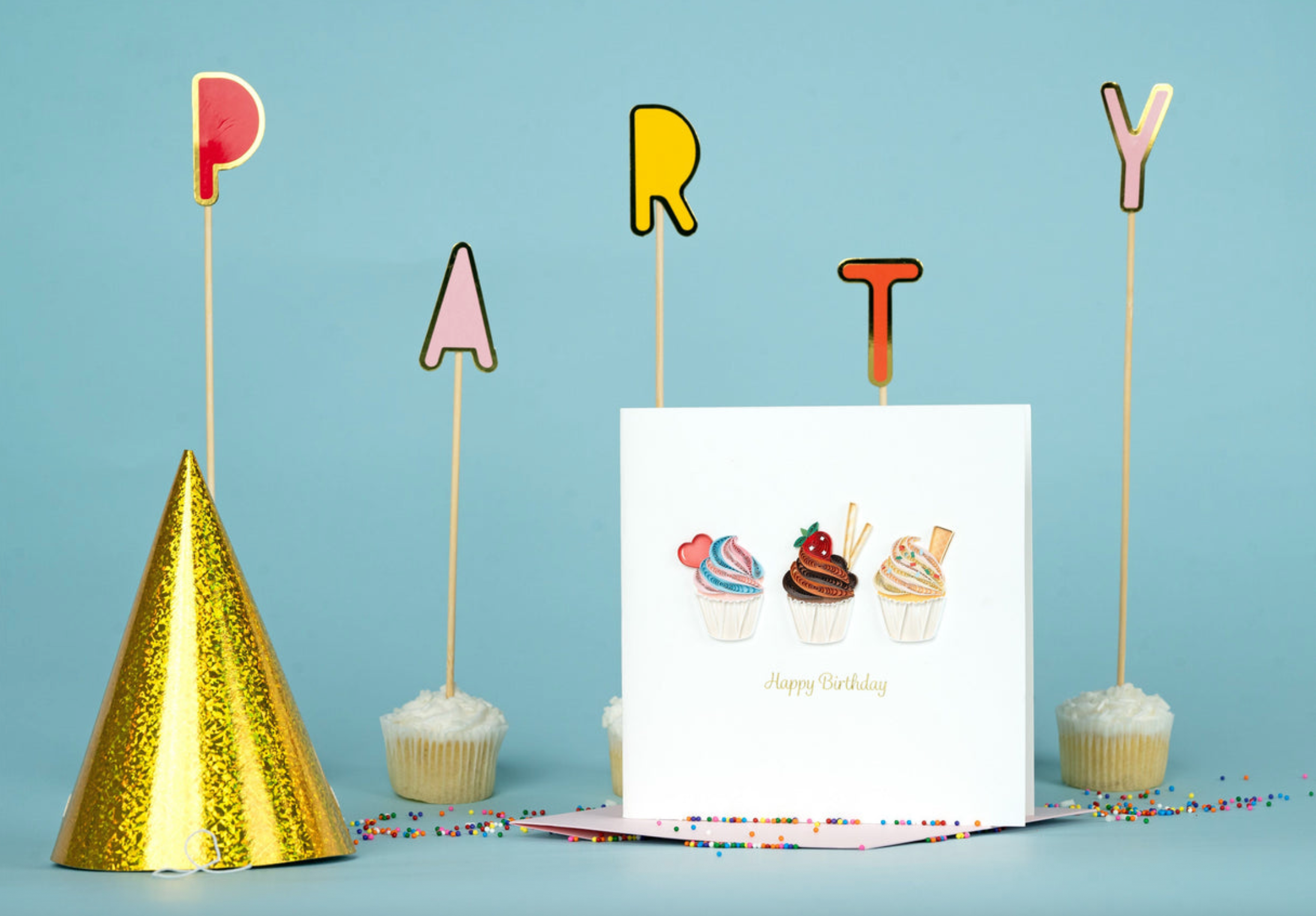 Birthday Cupcake Trio Blank Quilling Card