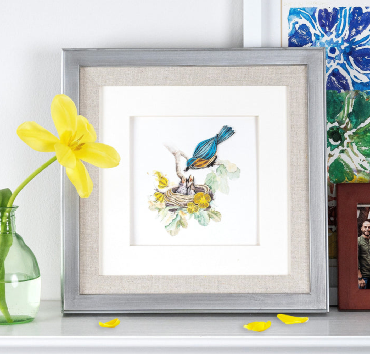 Bluebird & Babies Bank Quilling Card