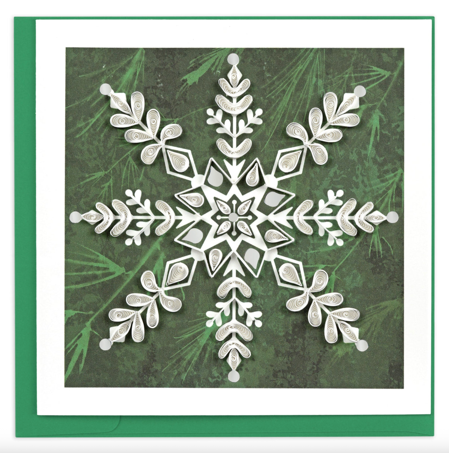 White Snowflake on Pine Blank Quilling Card