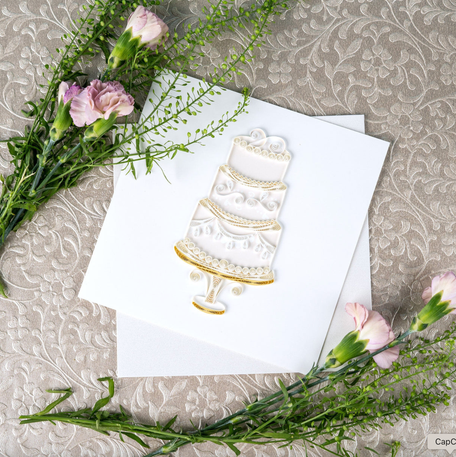 Elegant Wedding Cake Blank Quilled Greeting Card