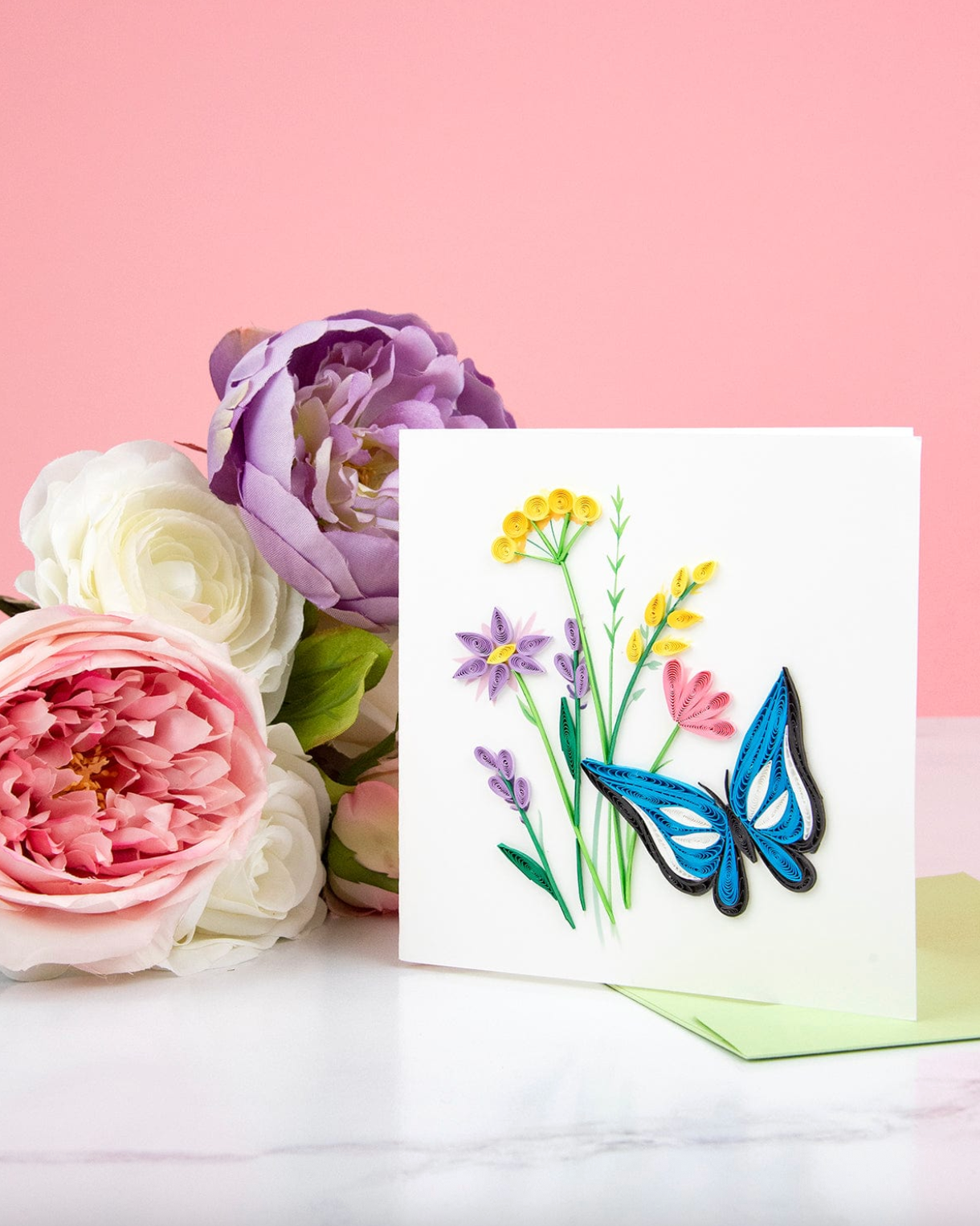 Butterfly with Wildflowers Blank Quilling Card