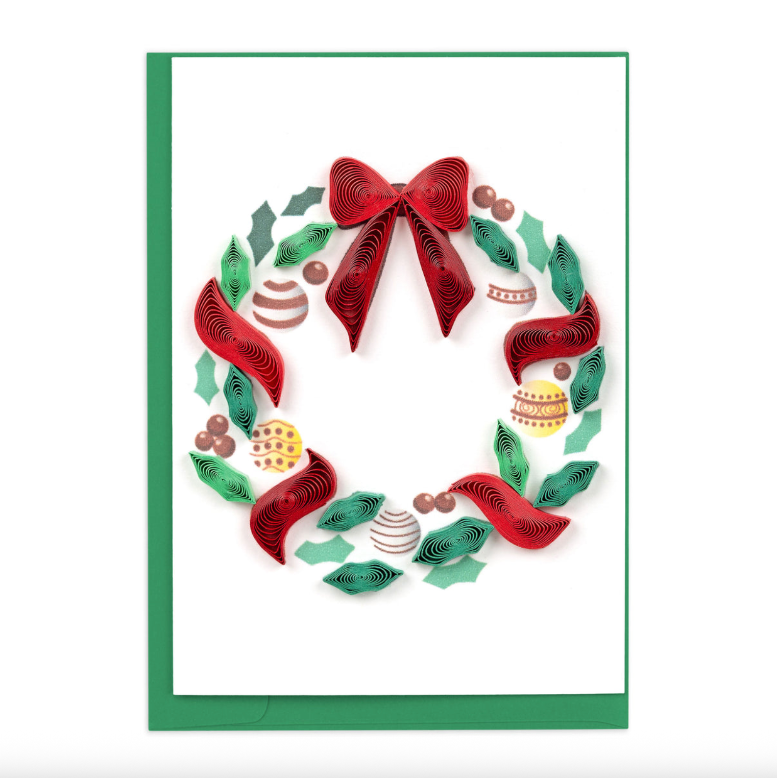 Holiday Wreath with Ornaments Quilling Card Gift Enclosure