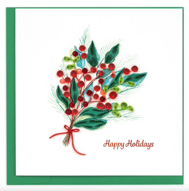 Happy Holidays Holly Berry Bunch Blank Quilling Greeting Card