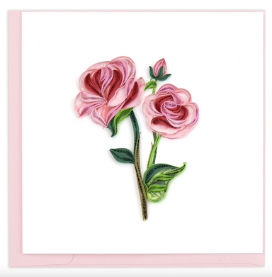 Long Stem Pink Roses Blank Quilling Card