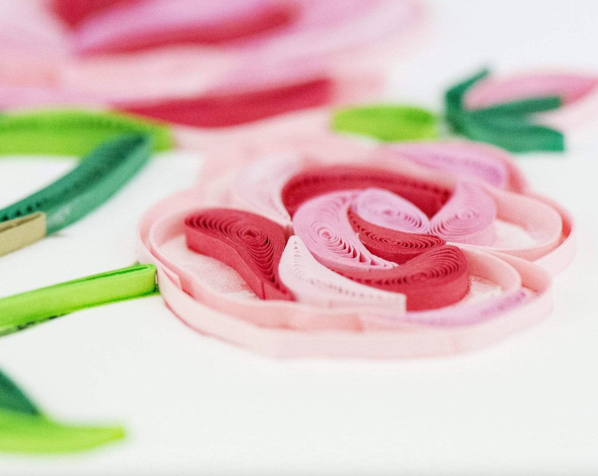 Long Stem Pink Roses Blank Quilling Card