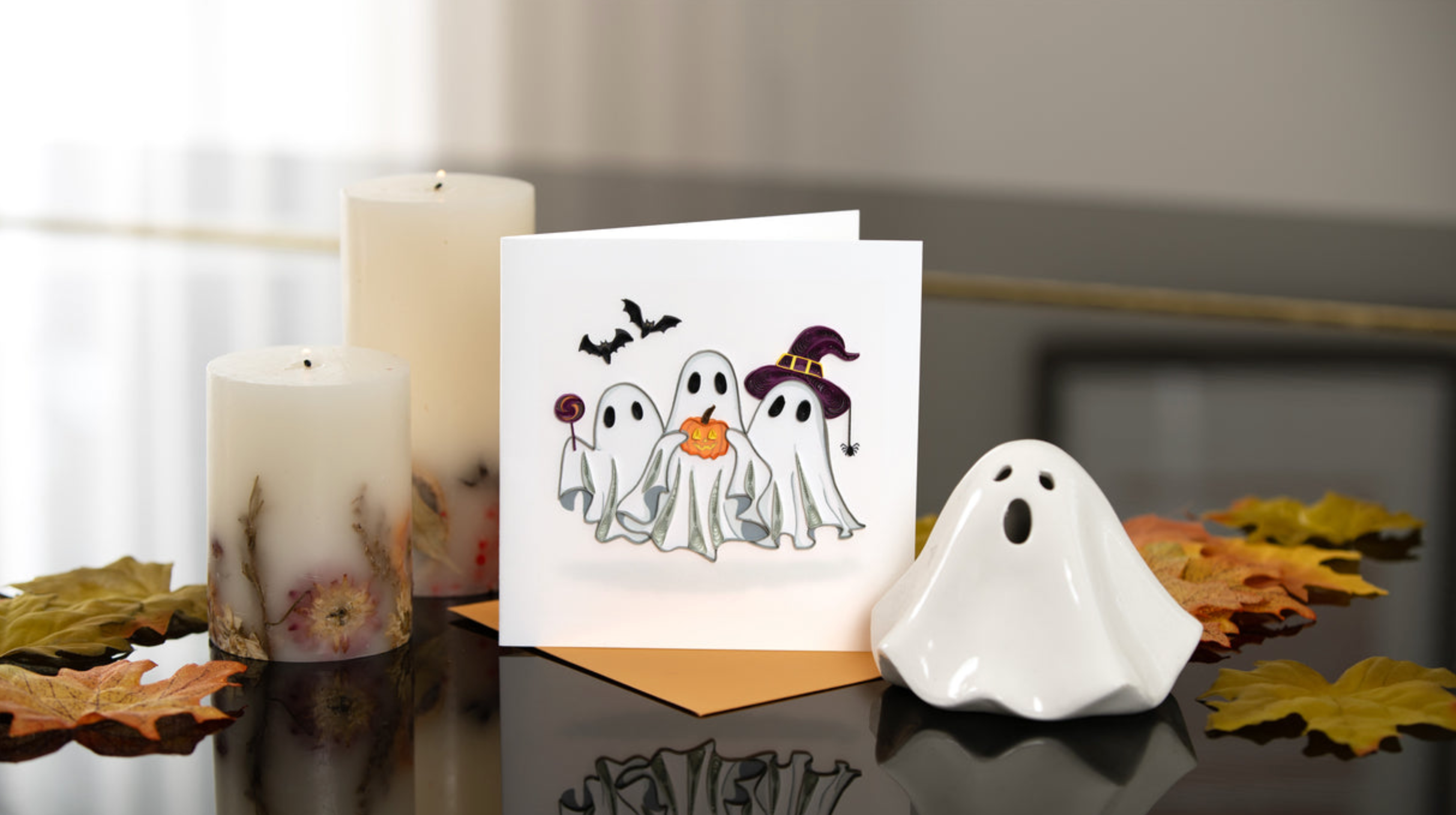 Ghost Trio Quilled Blank Greeting Card