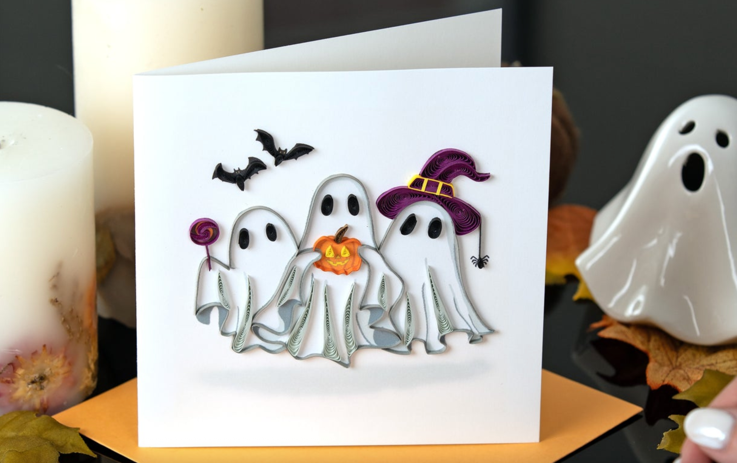Ghost Trio Quilled Blank Greeting Card