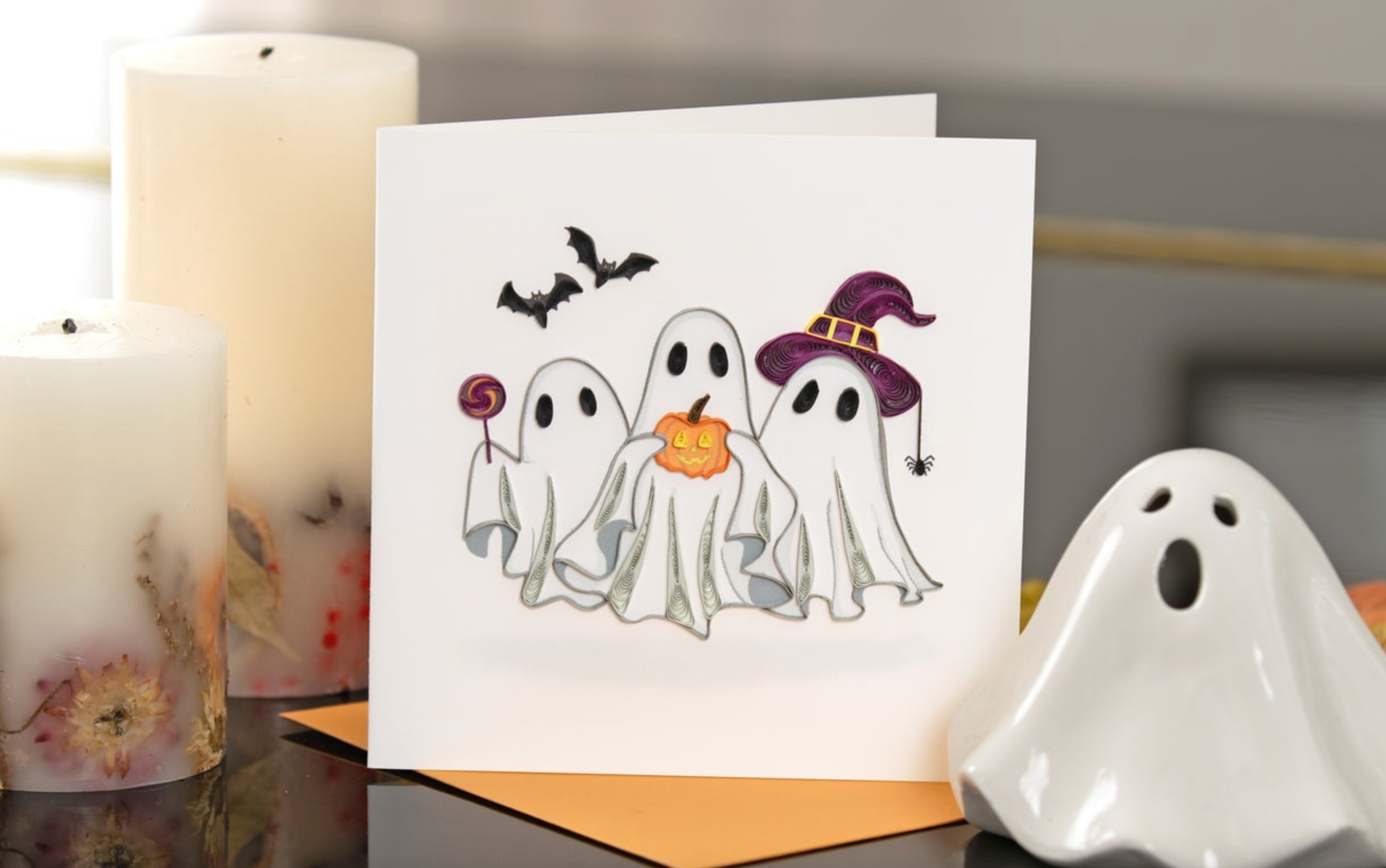 Ghost Trio Quilled Blank Greeting Card
