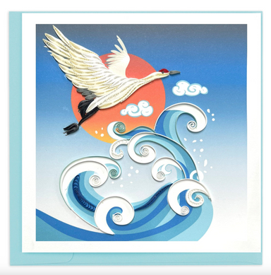Crane With Wave and Rising Sun Blank Quilling Card