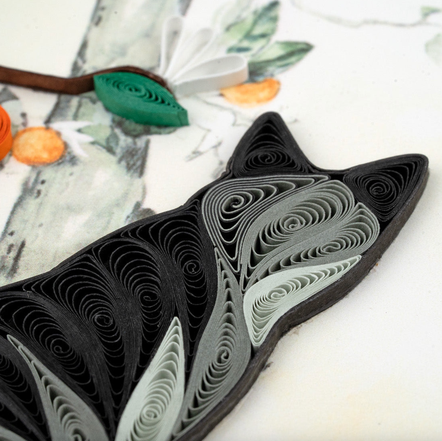 Cat & Orange Branch Blank Quilling Card