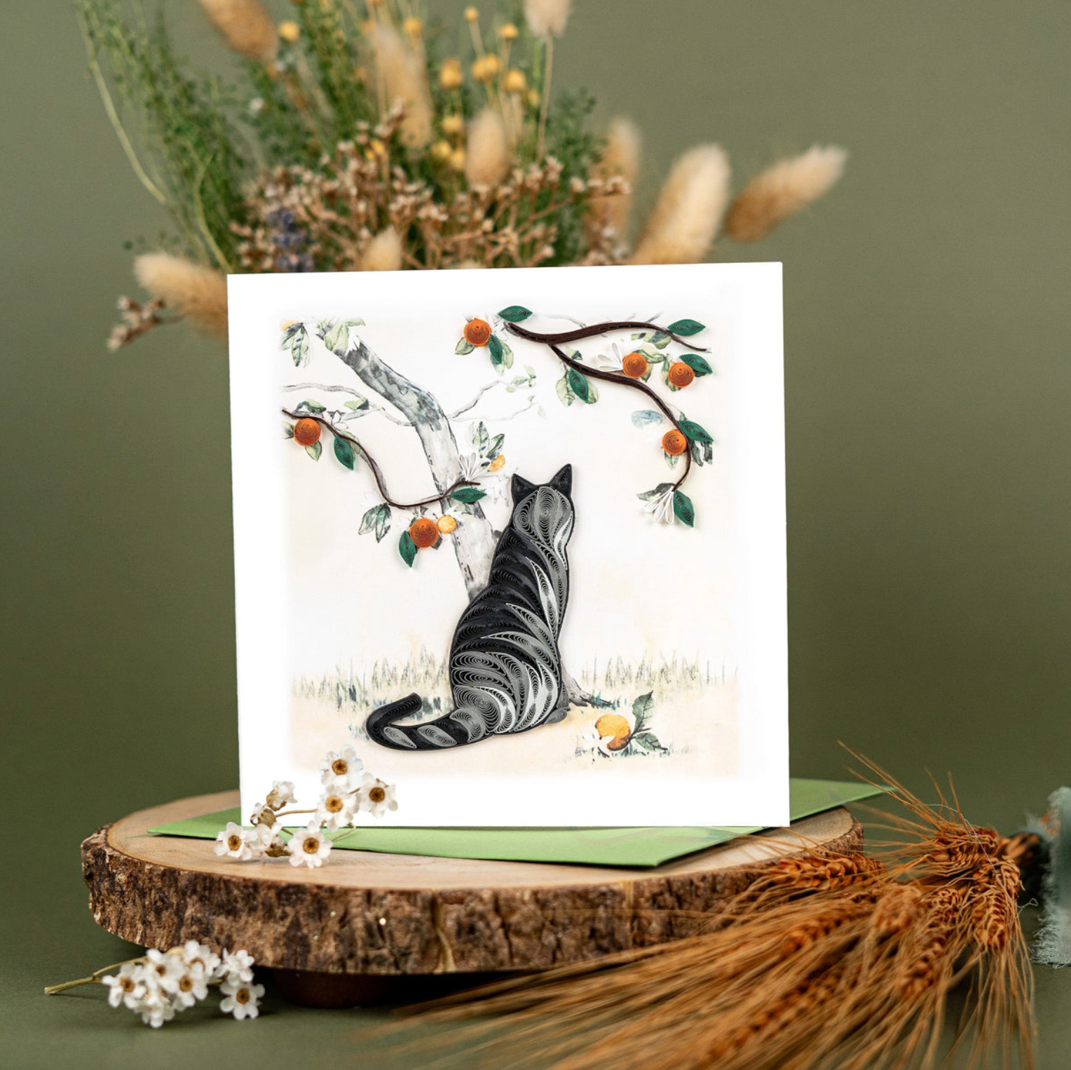 Cat & Orange Branch Blank Quilling Card