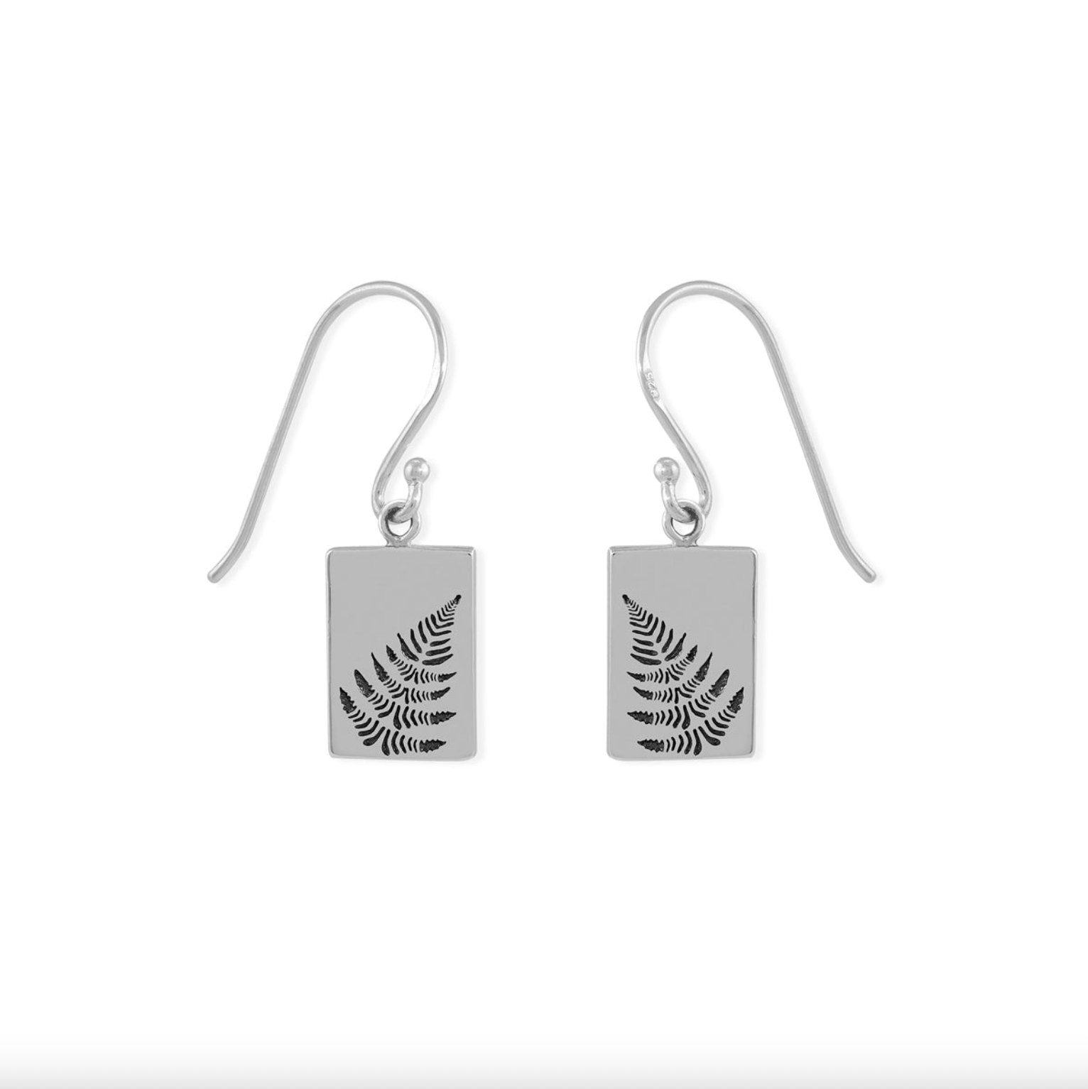 BOMA Sterling Silver Earrings - Rectangular Slab with Fern Imprint