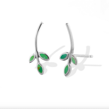 Boma Sterling Silver Post Earrings - Long Leaf with Green Turquoise