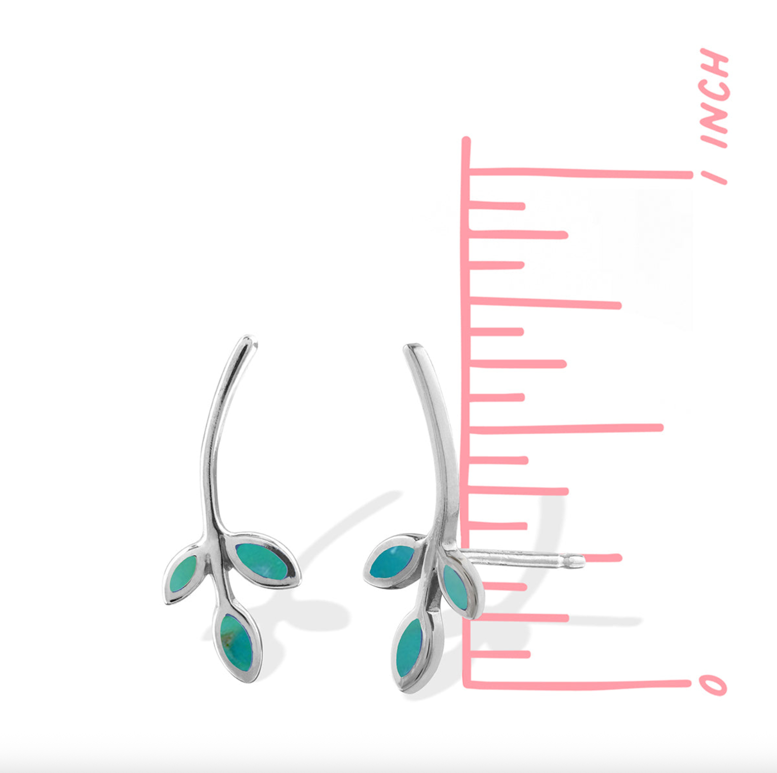 Boma Sterling Silver Post Earrings - Long Leaf with Green Turquoise