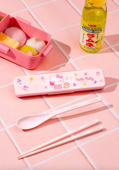 Hello Kitty Chopstick and Spoon with case - Floral Wreath