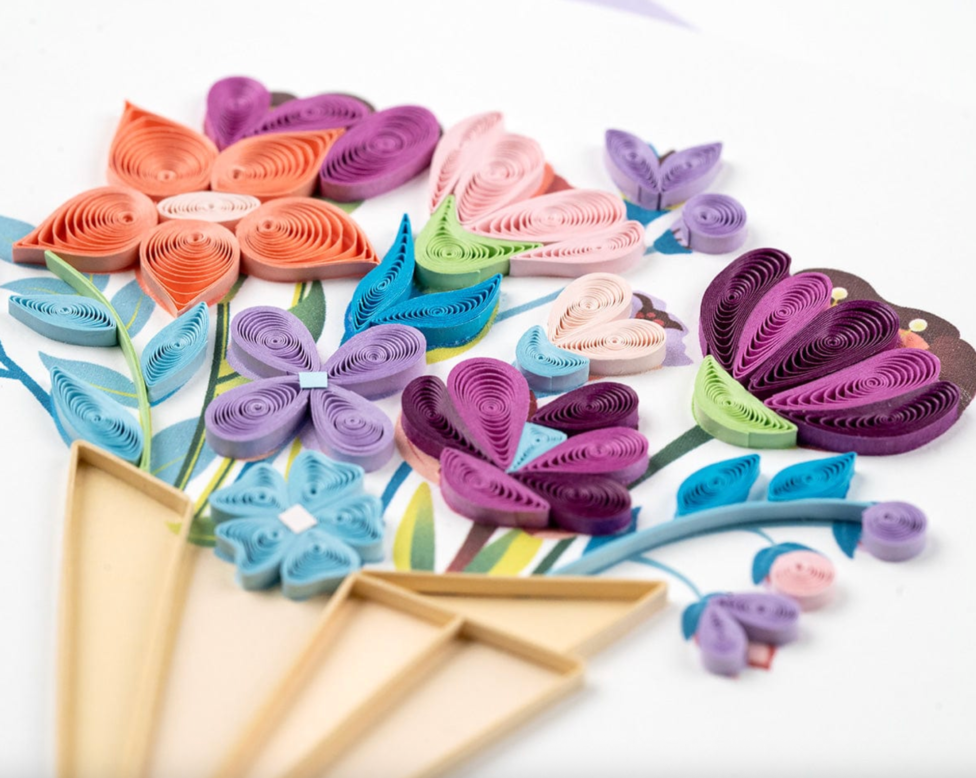 QUILLING CARDS Quilled Playful Flower Bouquet Greeting Card