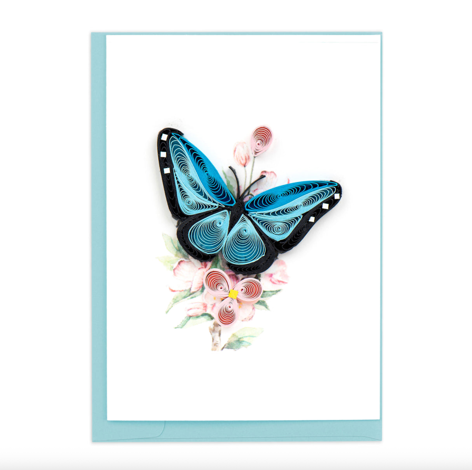 QUILLING CARDS Quilled Blue Butterfly & Pink Flowers Gift Enclosure Mini Card