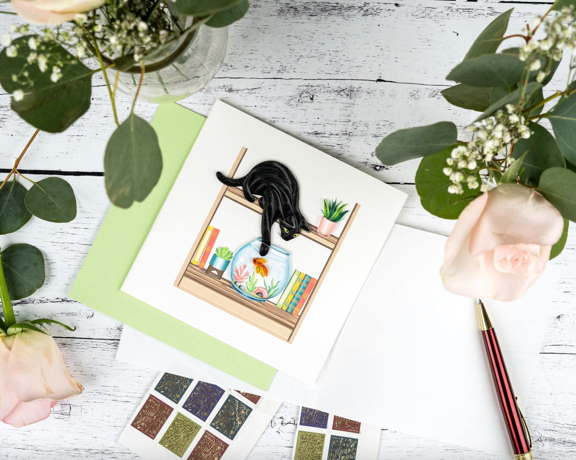 Mischievous Black Cat Blank Quilling Card