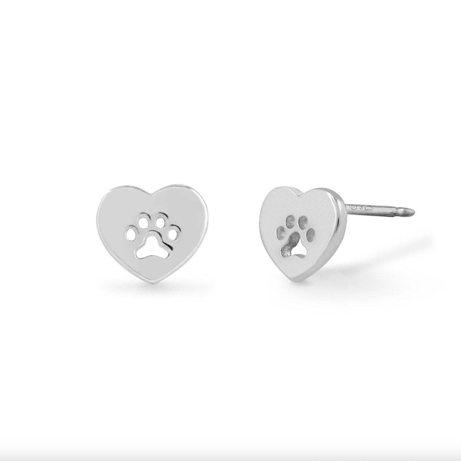 Boma Sterling Silver Post Earrings - Heart with Pawprint