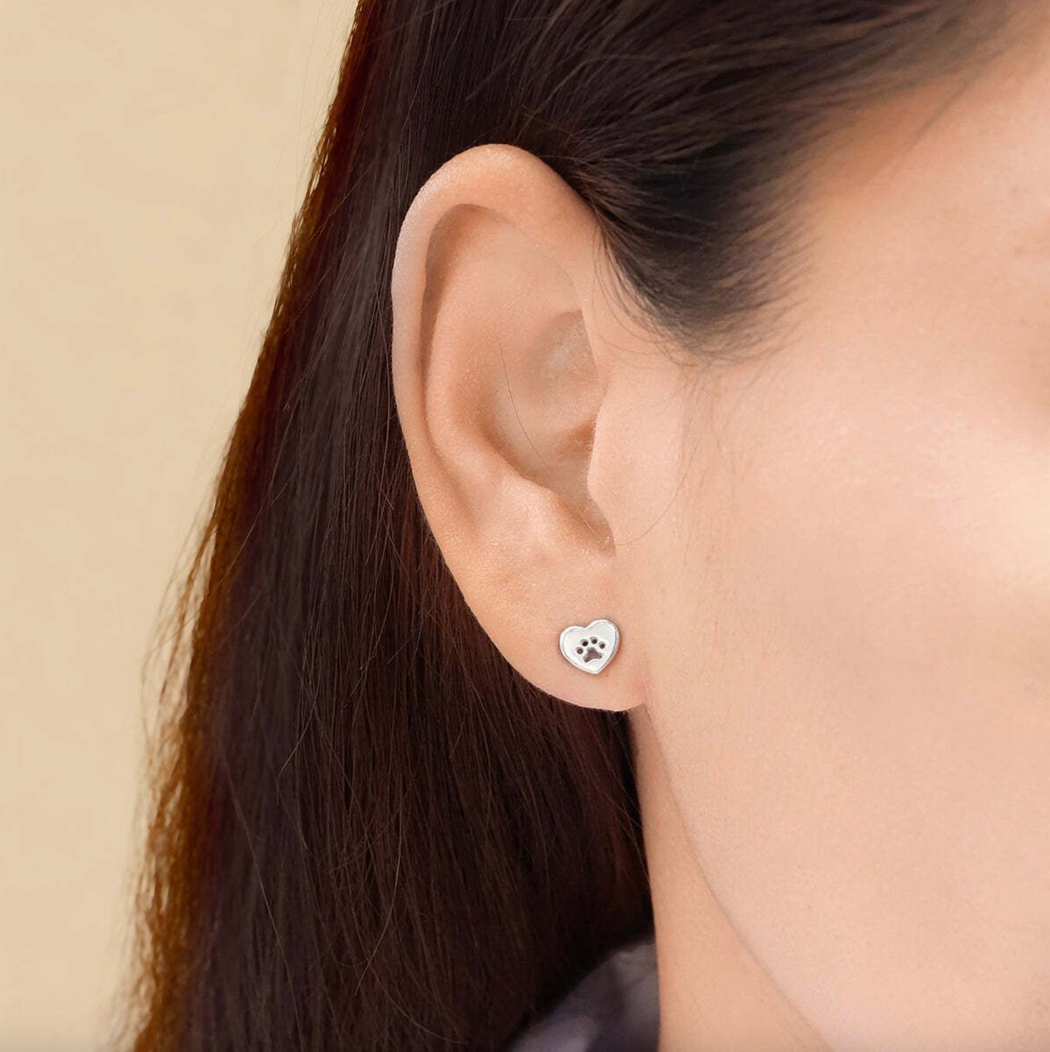 Boma Sterling Silver Post Earrings - Heart with Pawprint