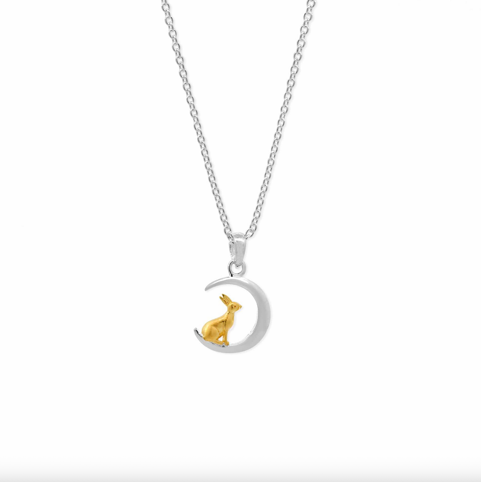 Boma Golden Rabbit and Silver Moon Necklace - 18"