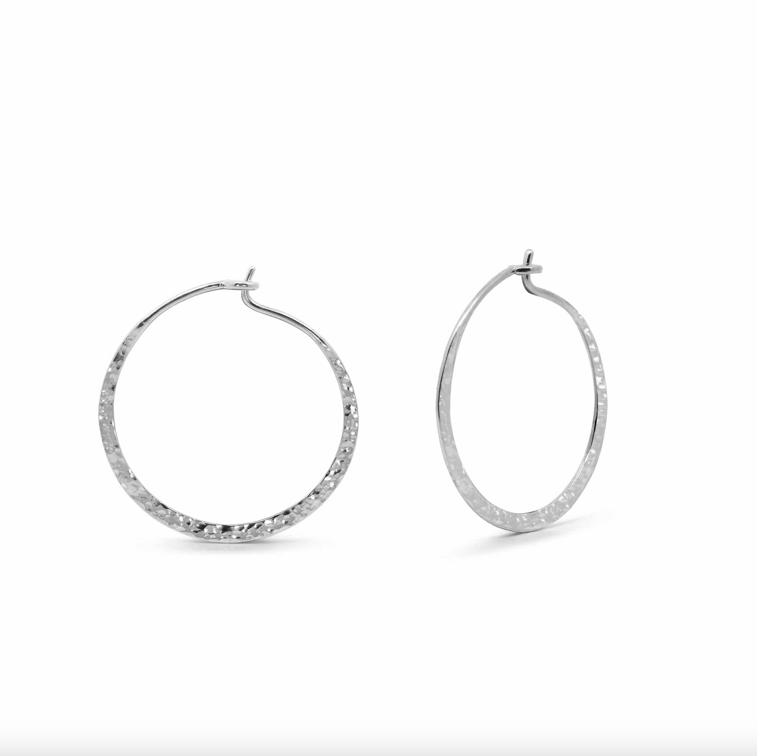 BOMA Organic Texture Circle Wire Hoops Medium - Silver