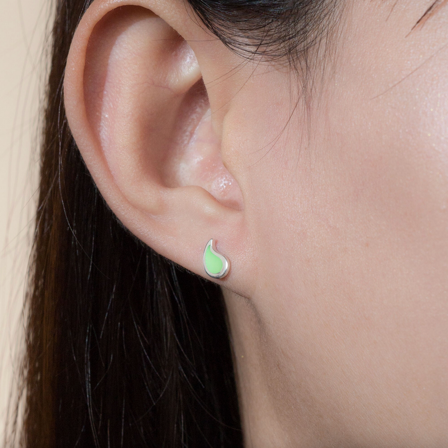 Boma Water Droplet Studs with Green Mother of Pearl