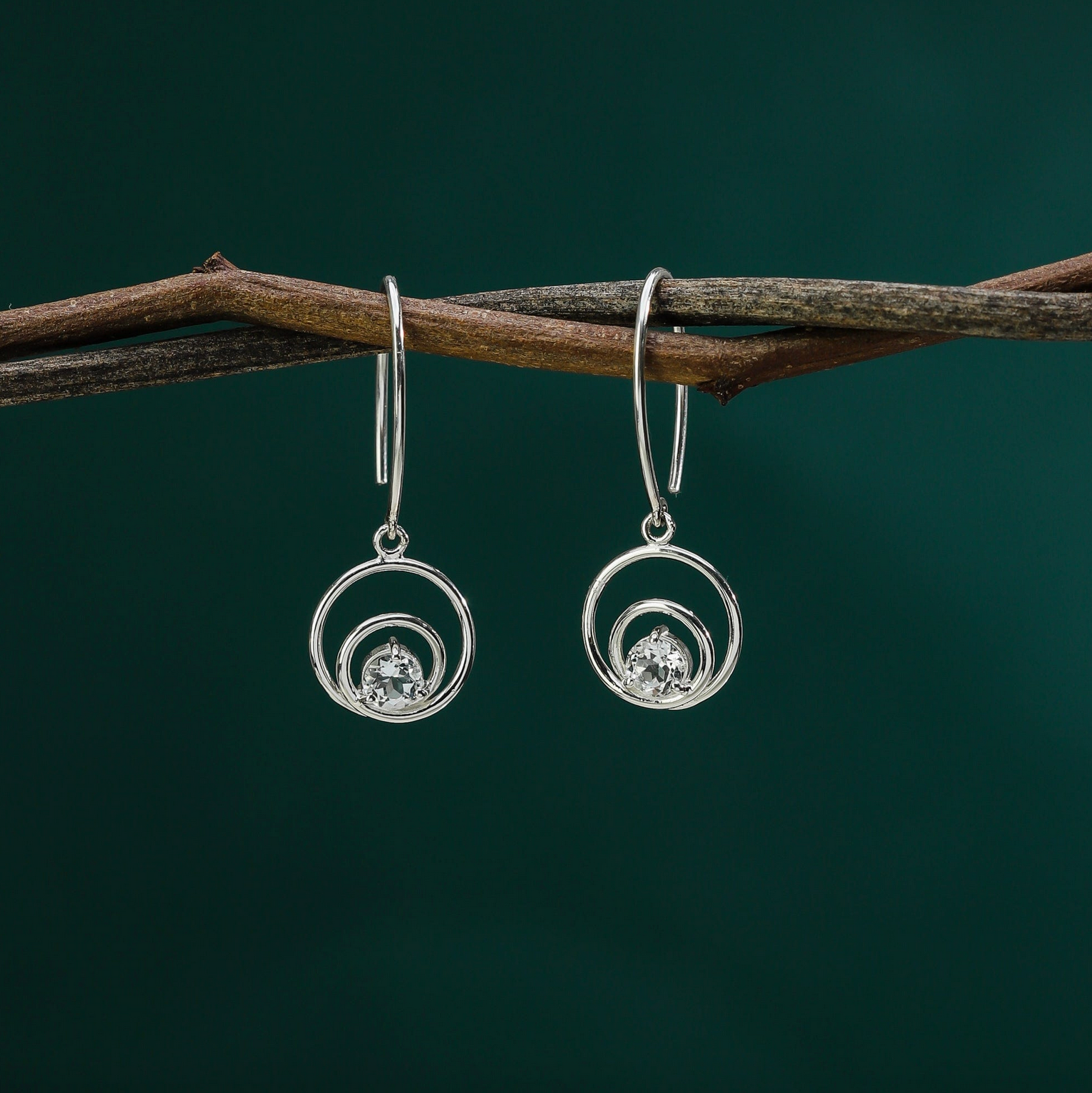 Boma Sterling Silver Orbit Earrings with White Topaz