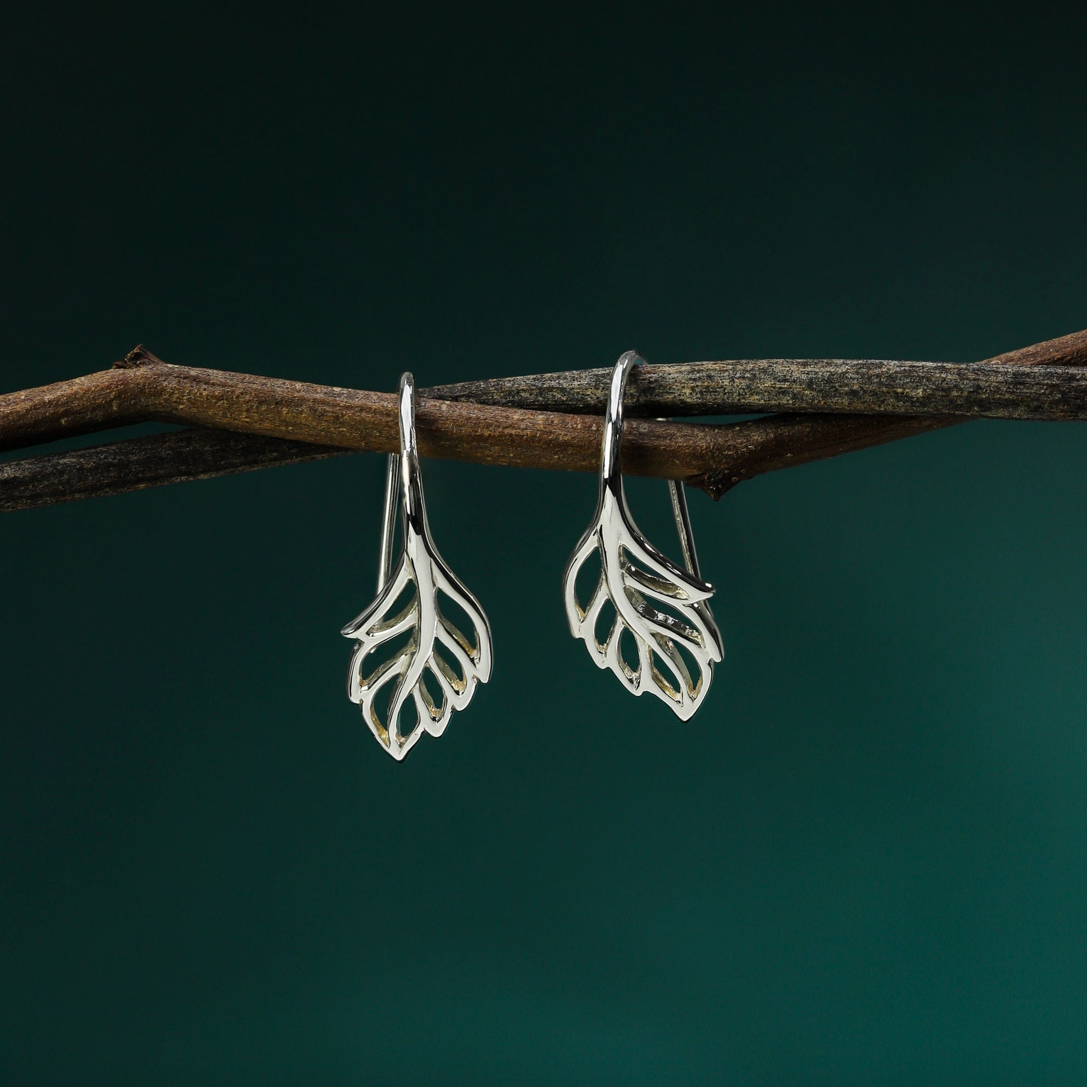 Boma Leaf Shaped Outline Sterling Silver Earrings